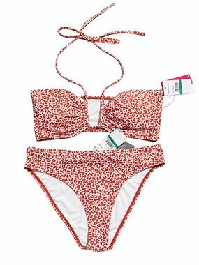Vince Camuto NWT Leopard Print Bandeau Halter Bikini Set Size L